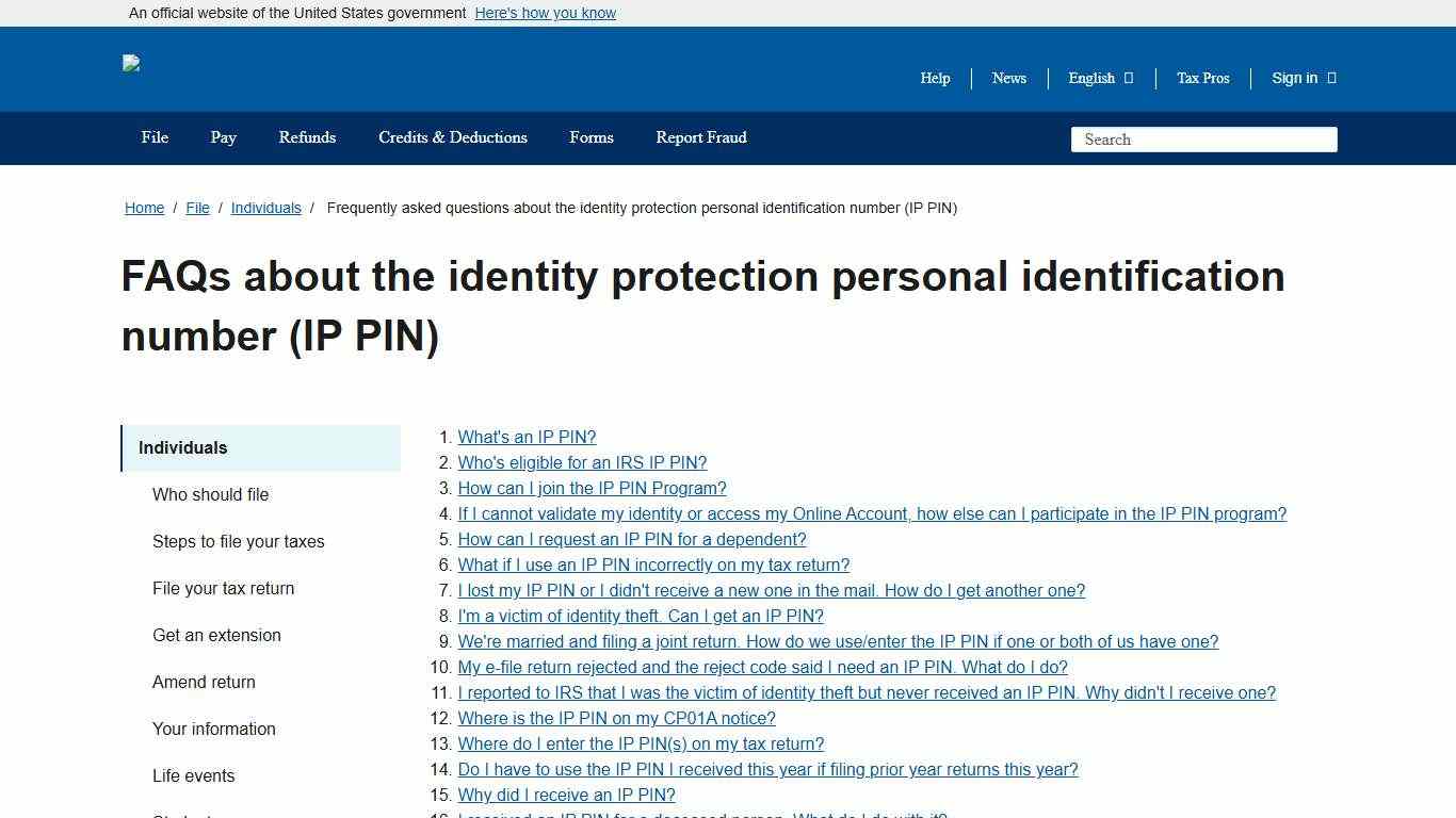 Frequently asked questions about the identity protection personal identification number (IP PIN) Internal Revenue Service